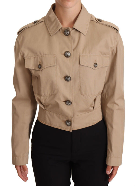 Dolce &amp; Gabbana Beige Cropped Fitted Cotton Coat Jacket