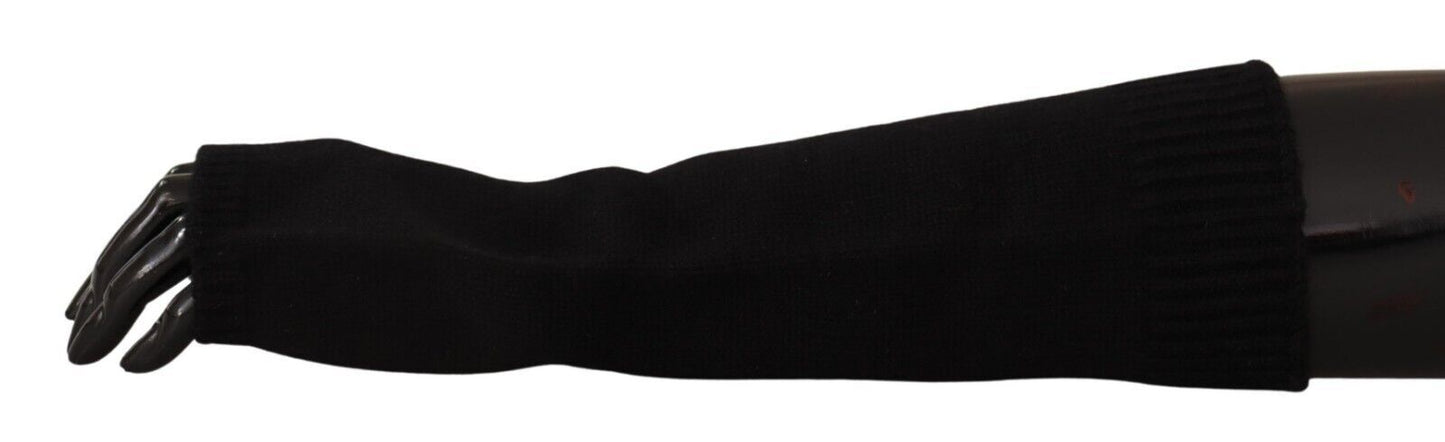 Dolce &amp; Gabbana Black Knitted Fingerless Elbow Length Gloves