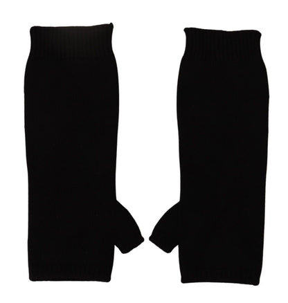 Dolce &amp; Gabbana Black Knitted Fingerless Elbow Length Gloves