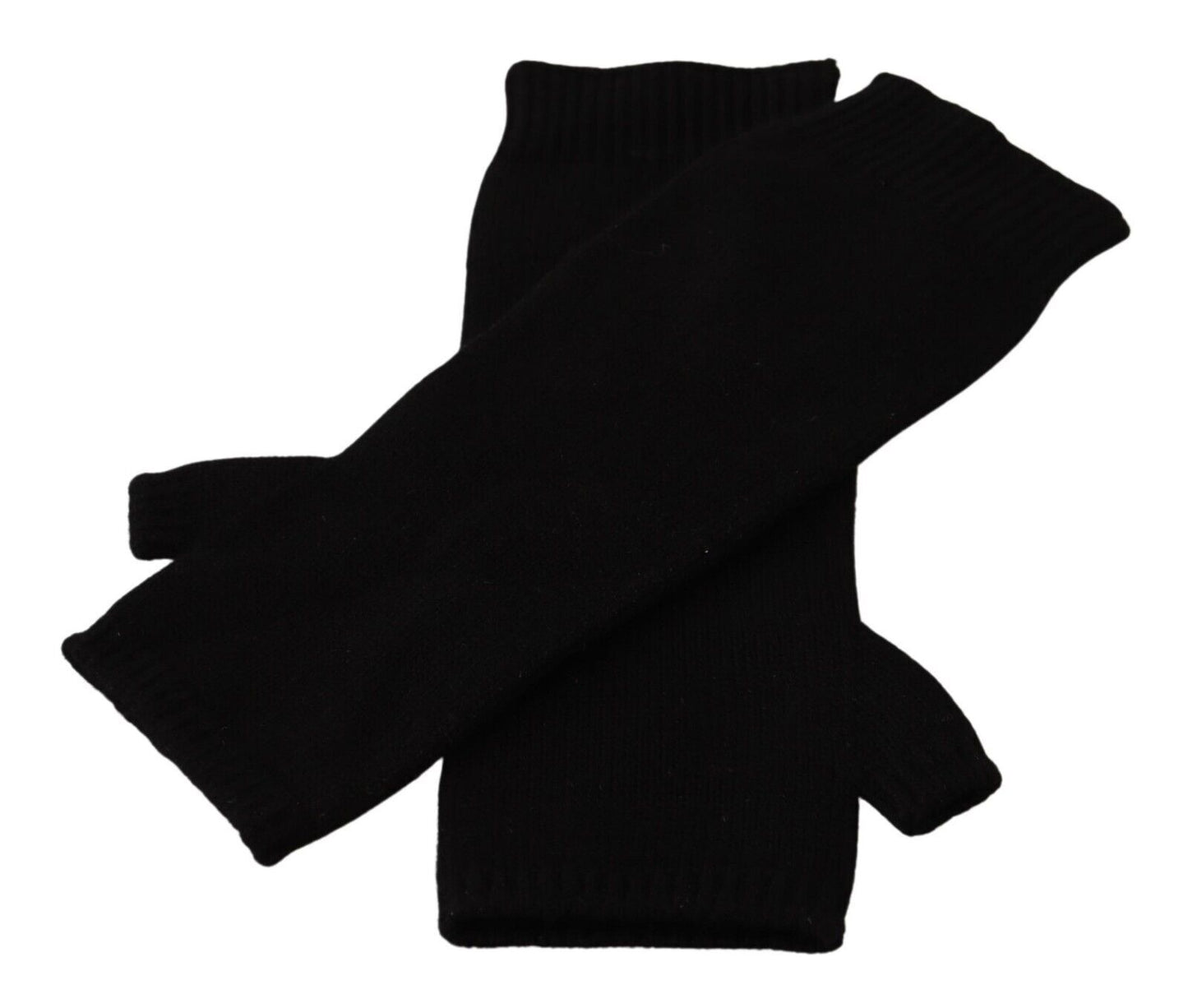 Dolce &amp; Gabbana Black Knitted Fingerless Elbow Length Gloves