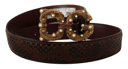 Dolce &amp; Gabbana Elegant Phyton Leather Pearl Buckle Belt