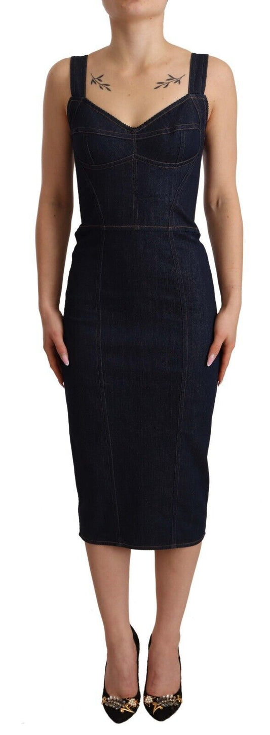 Dolce & Gabbana Elegant Dark Blue Denim Sheath Midi Dress