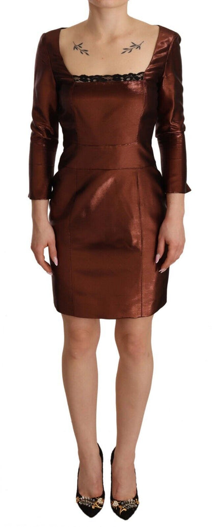 GF Ferre Elegant Bronze Sheath Mini Dress with Square Neck