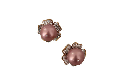 Dolce &amp; Gabbana Elegant Floral Crystal Pearl Clip-On Earrings