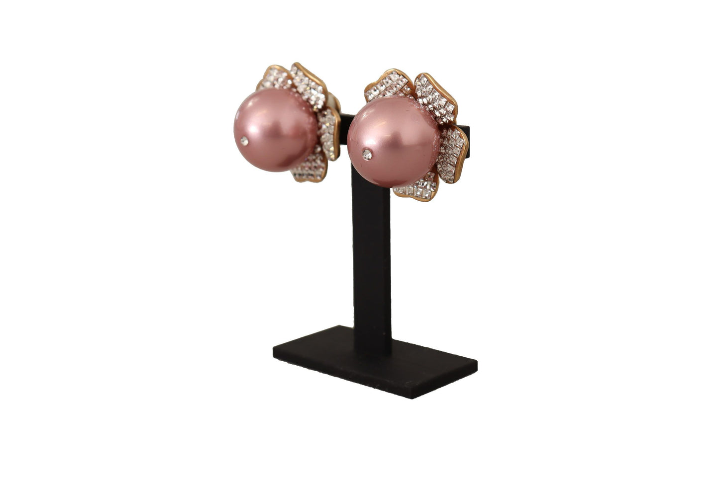 Dolce &amp; Gabbana Elegant Floral Crystal Pearl Clip-On Earrings