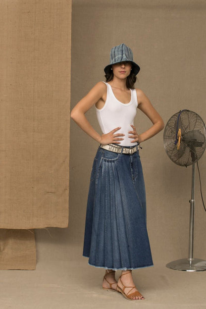 Don The Fuller Chic Blue Denim Pleated Skirt