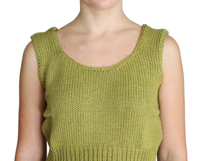 PINK MEMORIES Elegant Green Knit Sleeveless Vest Sweater