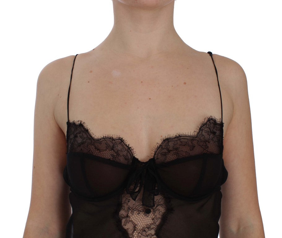 Dolce &amp; Gabbana Elegant Black Silk Lace Lingerie Chemise