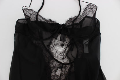 Dolce &amp; Gabbana Elegant Black Silk Lace Lingerie Chemise