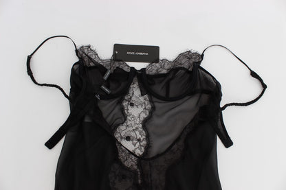 Dolce &amp; Gabbana Elegant Black Silk Lace Lingerie Chemise