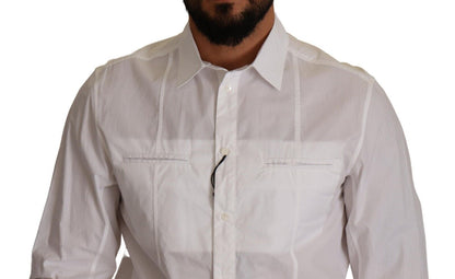 Dolce &amp; Gabbana White Cotton Button Down Men Collared Shirt