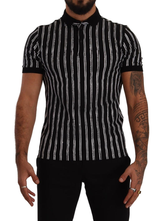 Dolce &amp; Gabbana Black White Striped Polo Short Sleeve T-shirt