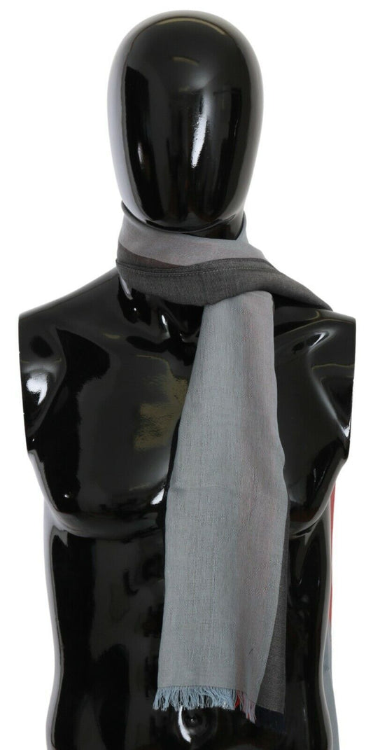 Dolce &amp; Gabbana Gray Fringe Neck Wrap Cotton Scarf