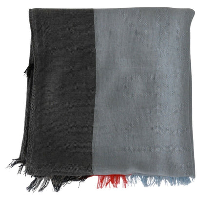 Dolce &amp; Gabbana Gray Fringe Neck Wrap Cotton Scarf