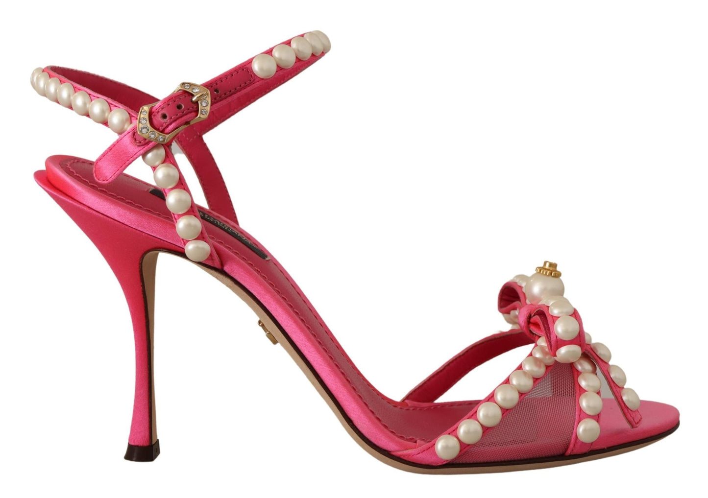 Dolce &amp; Gabbana Elegant Pink Pearl Embellished Heels Sandals