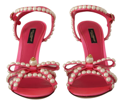 Dolce &amp; Gabbana Elegant Pink Pearl Embellished Heels Sandals