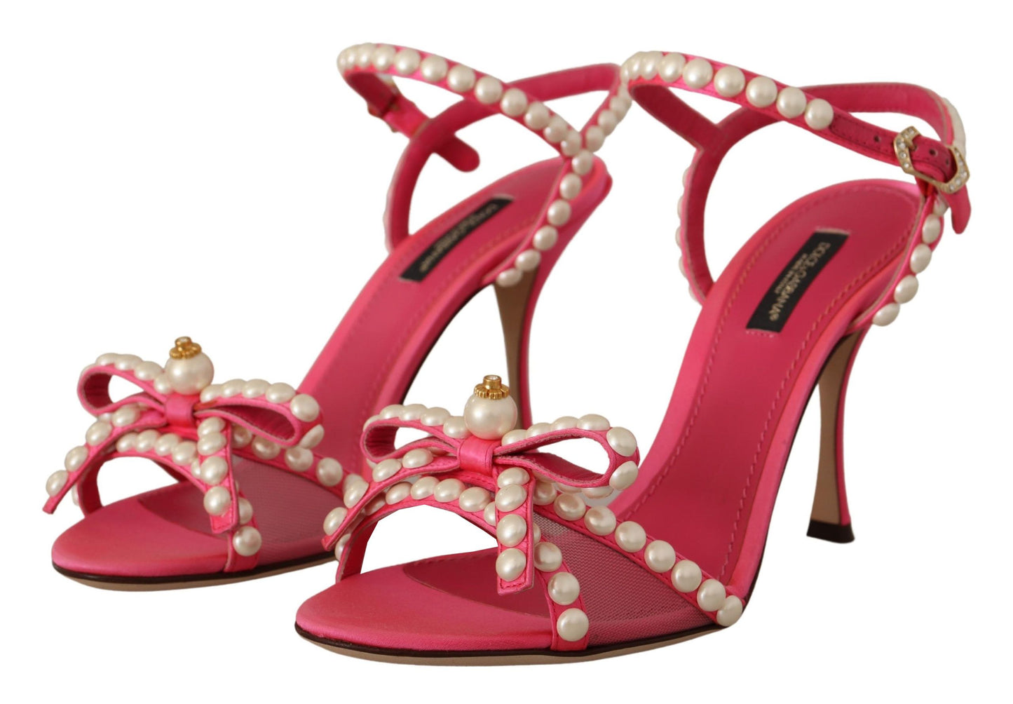 Dolce &amp; Gabbana Elegant Pink Pearl Embellished Heels Sandals