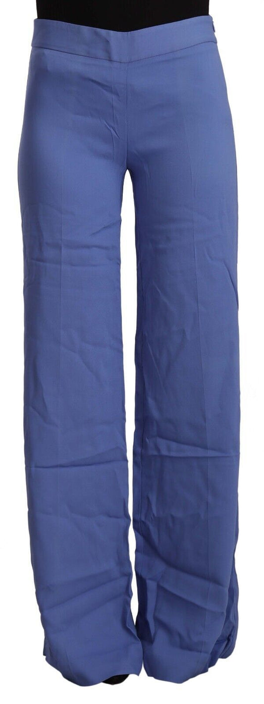 PAROSH Chic Wide-Leg High Waist Blue Trousers