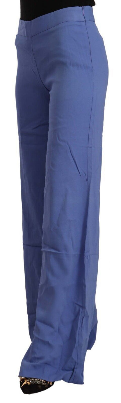 PAROSH Chic Wide-Leg High Waist Blue Trousers