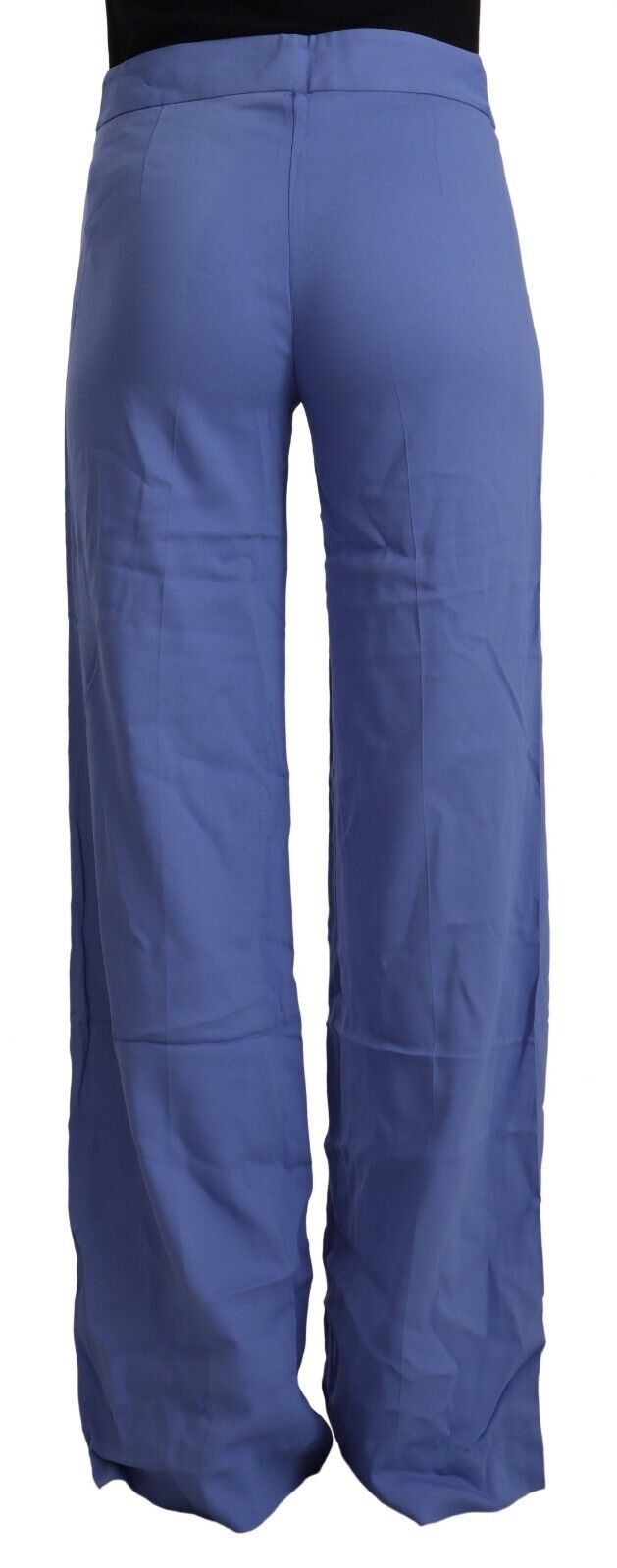 PAROSH Chic Wide-Leg High Waist Blue Trousers