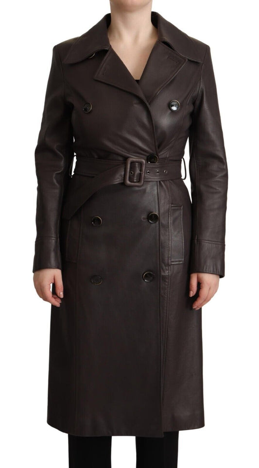 Dolce &amp; Gabbana Dark Brown Leather Long Sleeves Belted Jacket