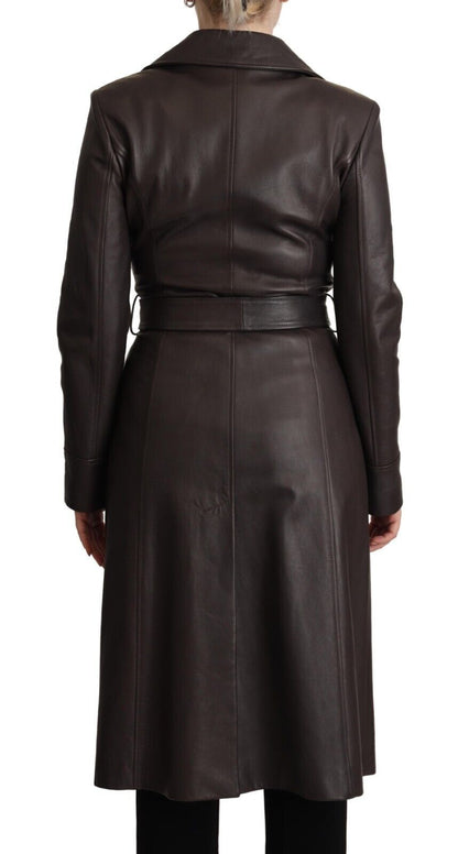 Dolce &amp; Gabbana Dark Brown Leather Long Sleeves Belted Jacket