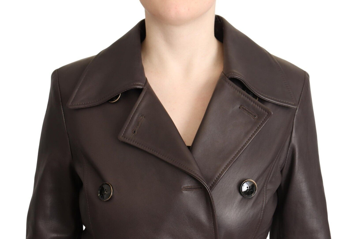 Dolce &amp; Gabbana Dark Brown Leather Long Sleeves Belted Jacket