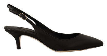 Dolce &amp; Gabbana Elegant Black Leather Slingbacks Heels