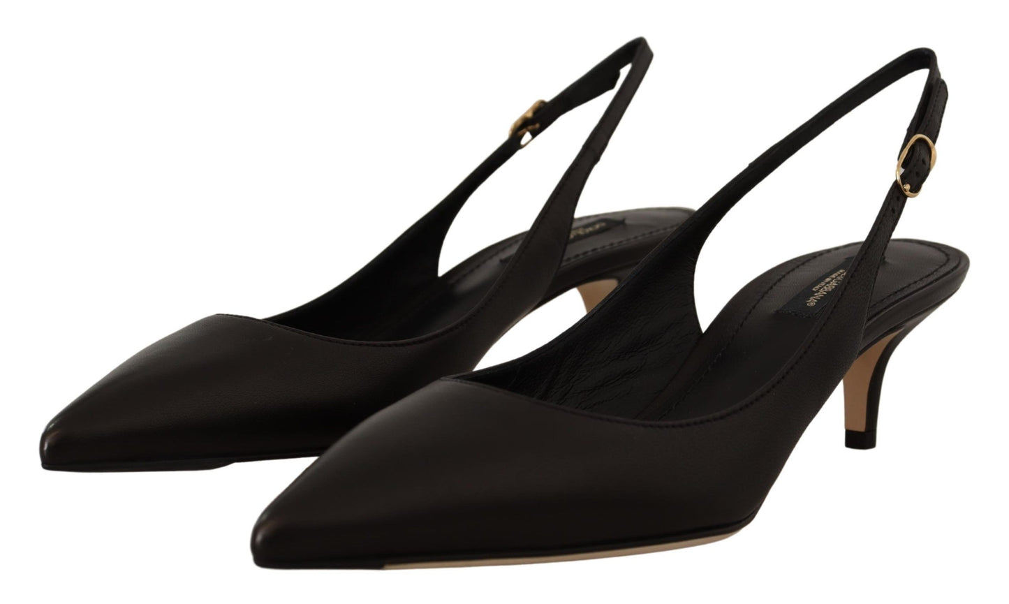 Dolce &amp; Gabbana Elegant Black Leather Slingbacks Heels