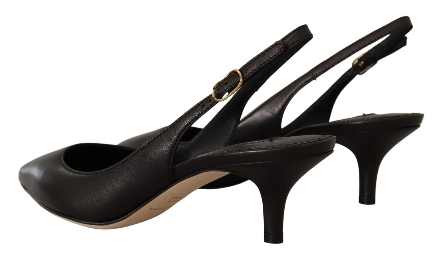 Dolce &amp; Gabbana Elegant Black Leather Slingbacks Heels