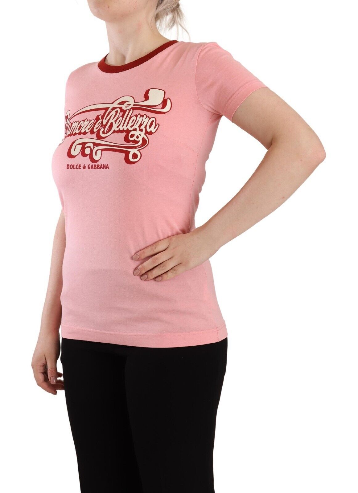 Dolce &amp; Gabbana Chic Pink Logo Crew Neck Tee