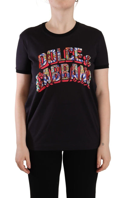 Dolce &amp; Gabbana Chic Black Crew Neck Logo Tee