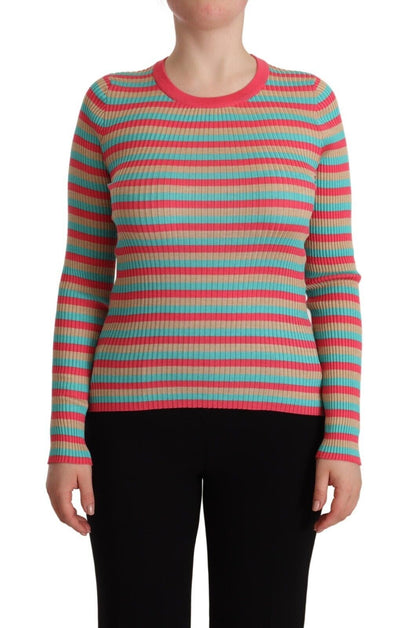 Dolce &amp; Gabbana Elegant Striped Silk Crew Neck Pullover