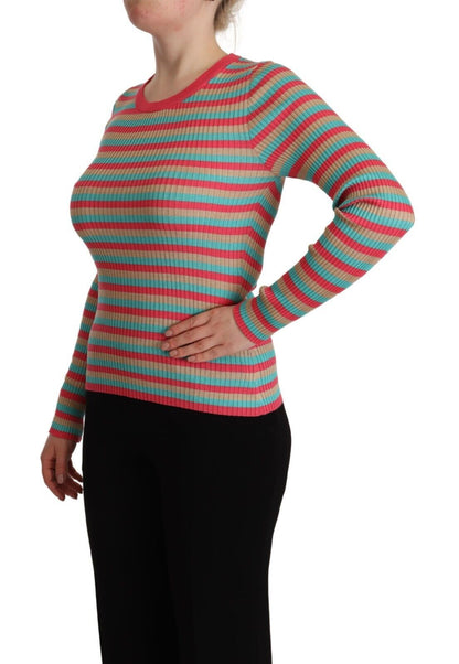 Dolce &amp; Gabbana Elegant Striped Silk Crew Neck Pullover