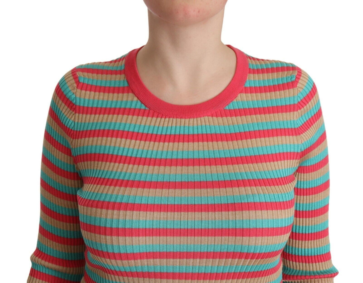 Dolce &amp; Gabbana Elegant Striped Silk Crew Neck Pullover