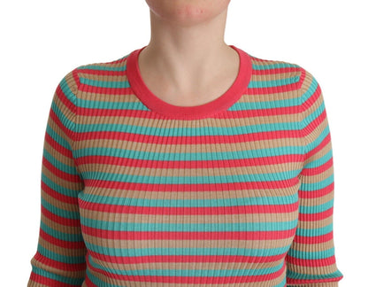 Dolce &amp; Gabbana Elegant Striped Silk Crew Neck Pullover