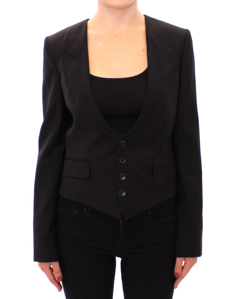 Dolce &amp; Gabbana Elegant Silk-Blend Black Blazer with Scarf Back Detail