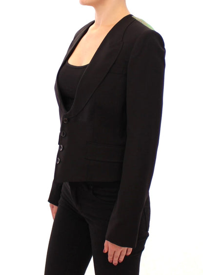 Dolce &amp; Gabbana Elegant Silk-Blend Black Blazer with Scarf Back Detail