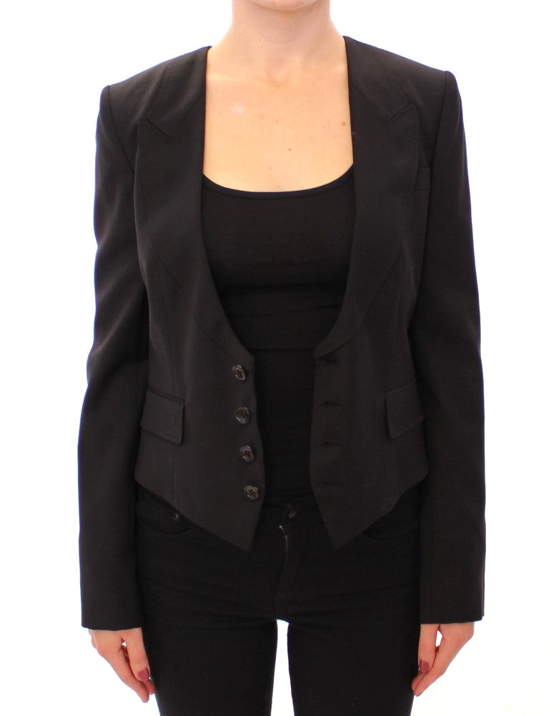 Dolce &amp; Gabbana Elegant Silk-Blend Black Blazer with Scarf Back Detail