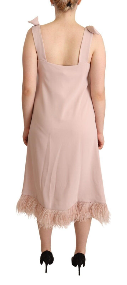 PAROSH Pink Polyester Sleeveless Midi Feather Shift Dress