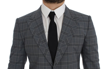 Dolce &amp; Gabbana Blue Checkered Slim Fit Blazer Jacket