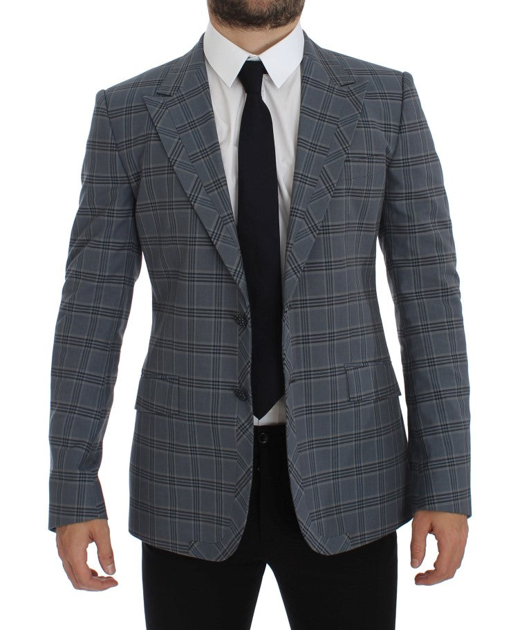 Dolce &amp; Gabbana Blue Checkered Slim Fit Blazer Jacket