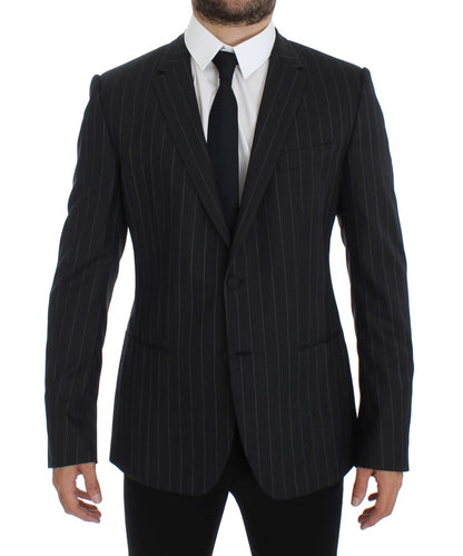 Dolce &amp; Gabbana Chic Gray Striped Wool Blazer Jacket