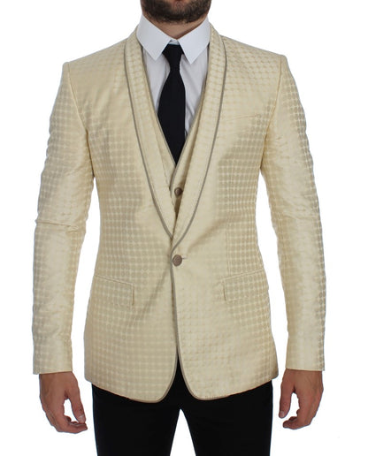 Dolce &amp; Gabbana Sophisticated Beige Polka Dotted Blazer &amp; Vest