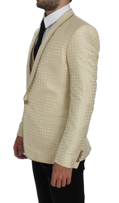 Dolce &amp; Gabbana Sophisticated Beige Polka Dotted Blazer &amp; Vest