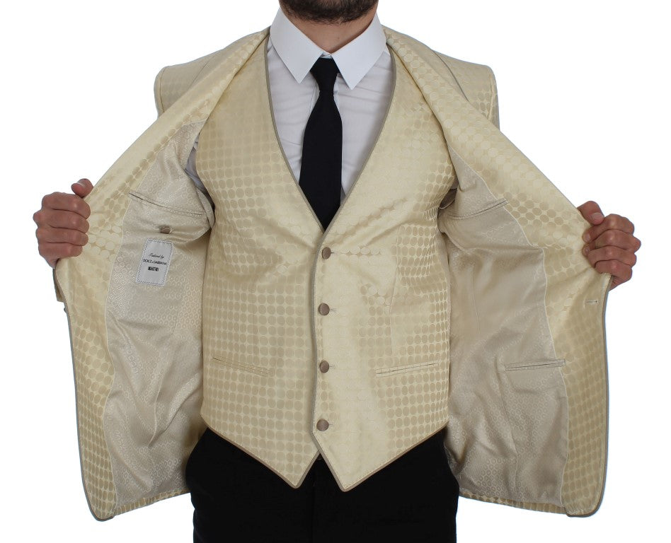 Dolce &amp; Gabbana Sophisticated Beige Polka Dotted Blazer &amp; Vest