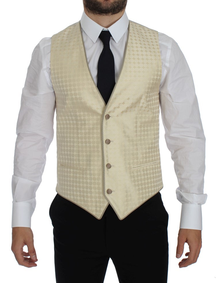 Dolce &amp; Gabbana Sophisticated Beige Polka Dotted Blazer &amp; Vest