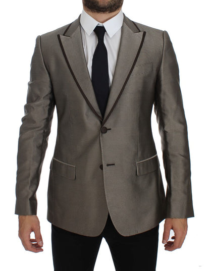 Dolce &amp; Gabbana Elegant Brown Silk Two-Button Slim Blazer