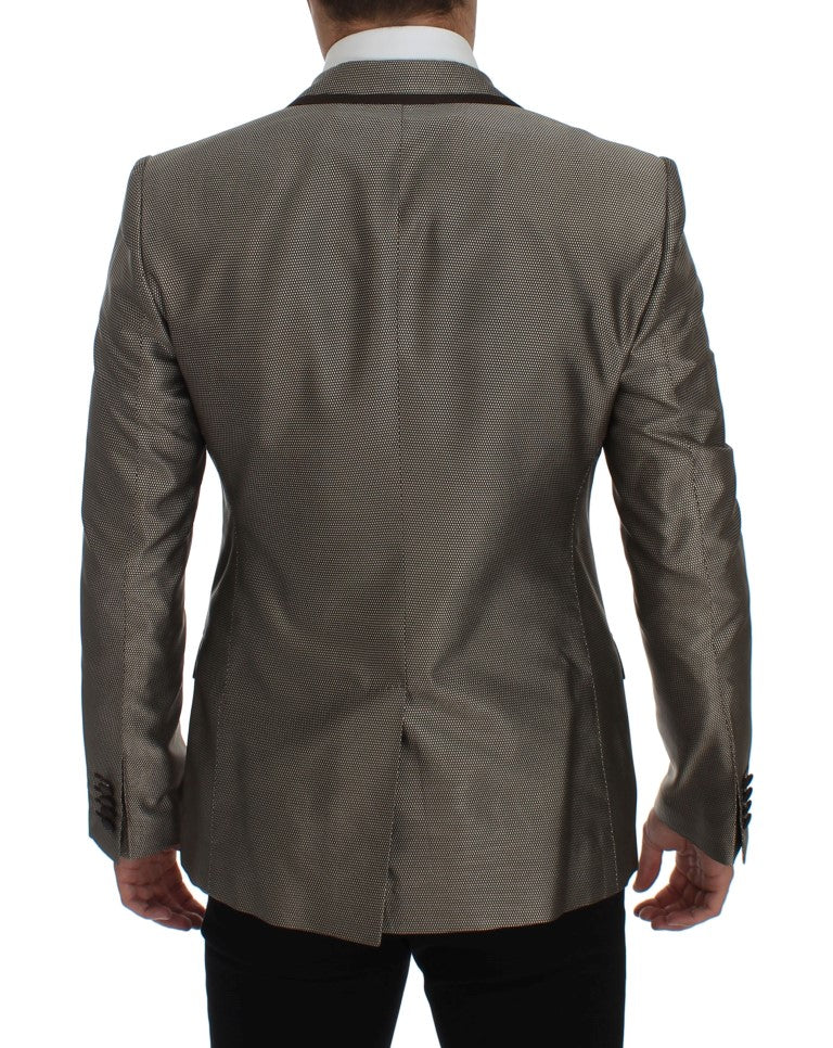 Dolce &amp; Gabbana Elegant Brown Silk Two-Button Slim Blazer