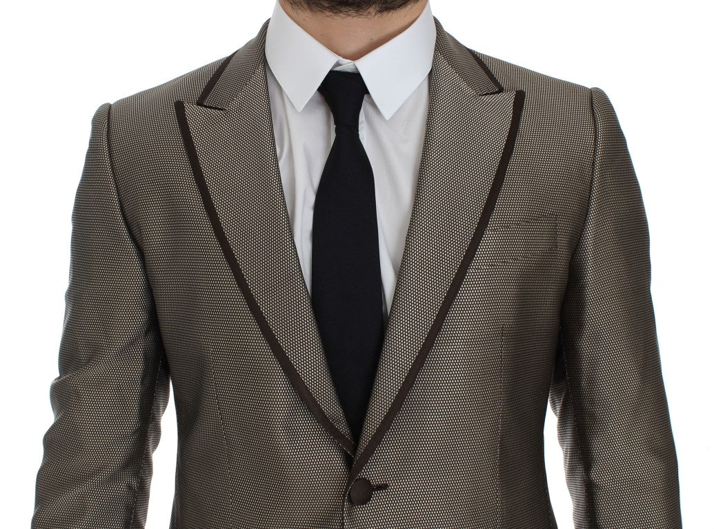 Dolce &amp; Gabbana Elegant Brown Silk Two-Button Slim Blazer